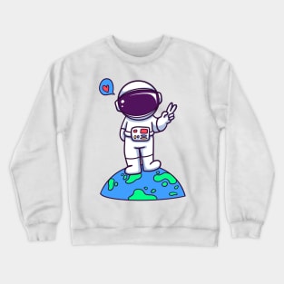 Cute Astronaut Hand Peace Crewneck Sweatshirt